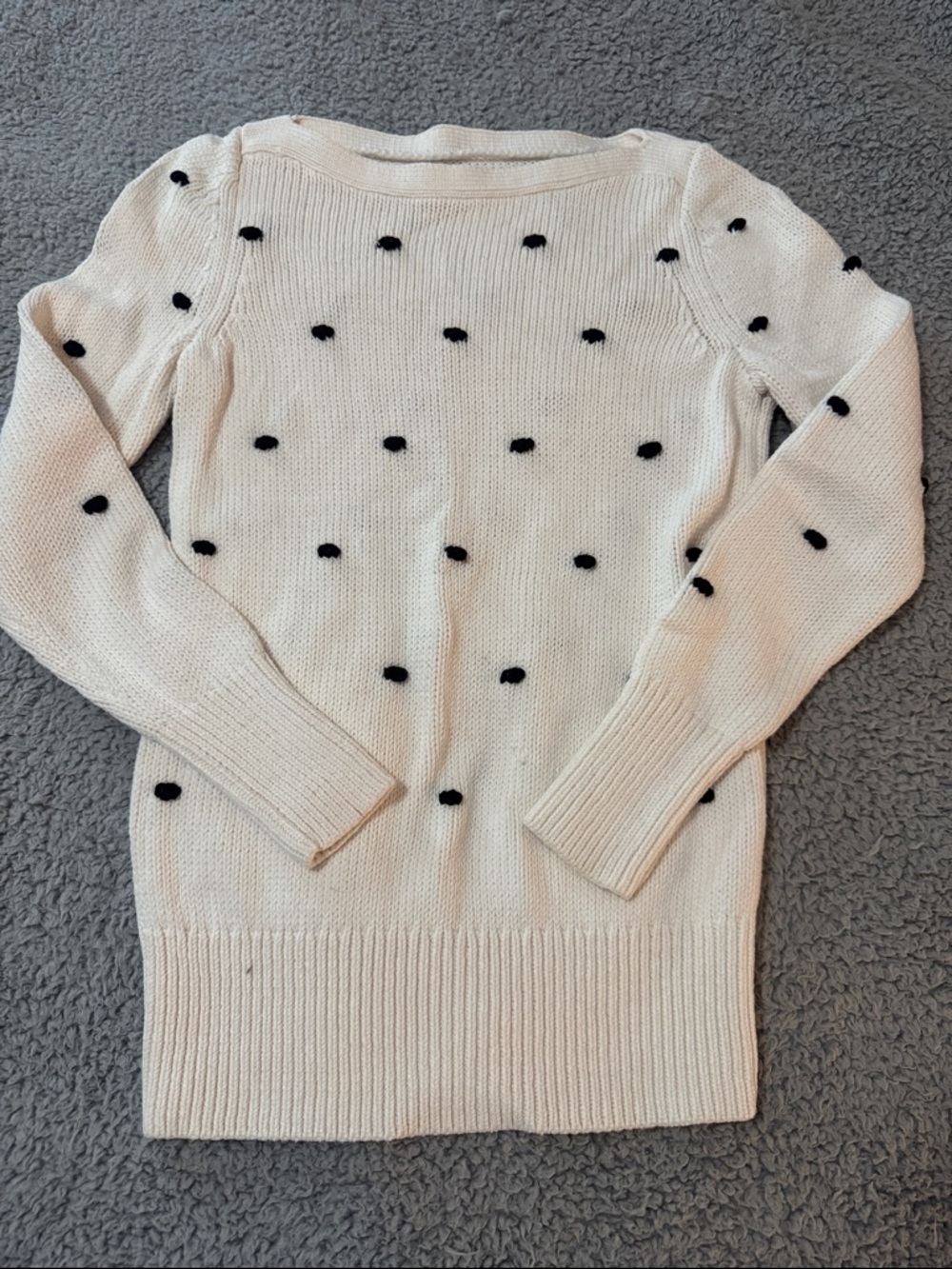 LOFT Cream Crewneck Sweater with Black Pom-Poms